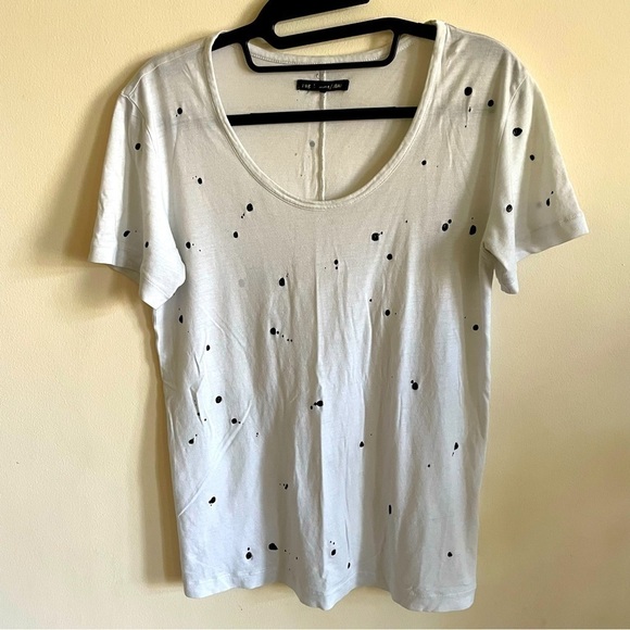 RAG & BONE White Scoop Neck Splatter Paint Tee Size S - Picture 1 of 8